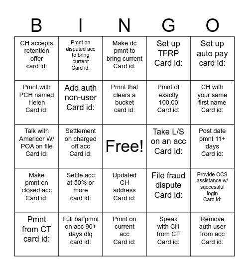 Capital Bingo Card