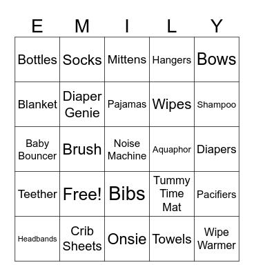 Heathers Baby Shower Bingo Card
