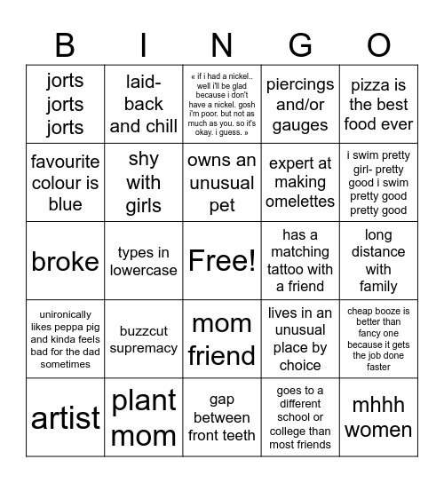 Sam Bingo Card