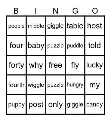 Lesson 76: Ending Patterns Review Bingo Card