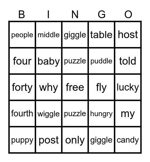 Lesson 76: Ending Patterns Review Bingo Card