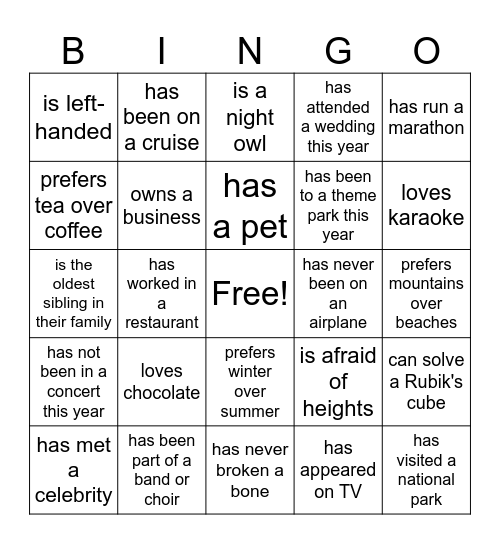 Mingle Bingo! Find a Person Who... Bingo Card