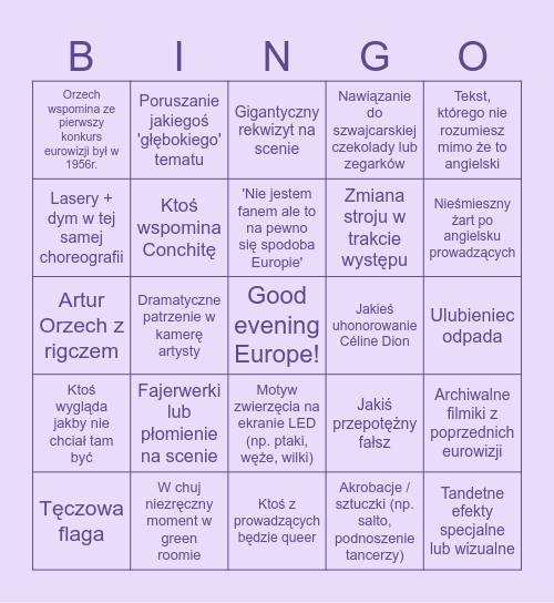 Eurowizja Bingo Card