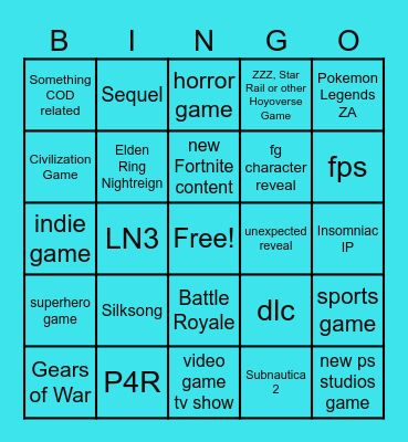 Summer Games Fest Bingo Card
