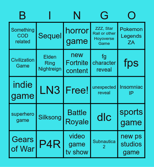 Summer Games Fest Bingo Card