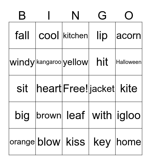 Week 10 words Bingo Card