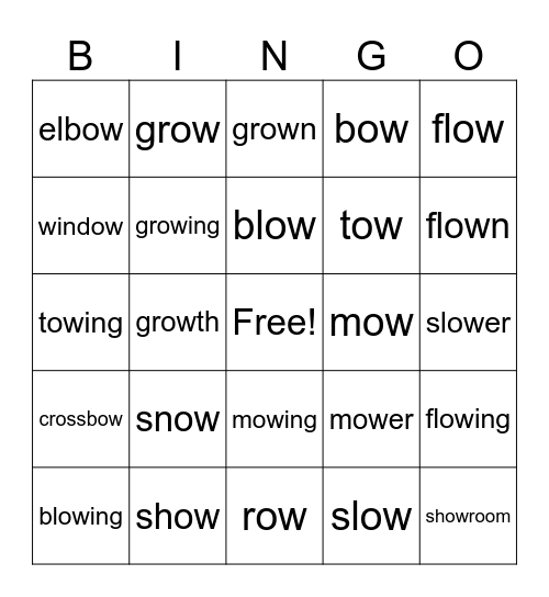 ow says /long o/ snow Bingo Card