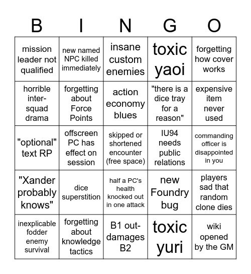 Irregular Unit 94 Bingo Card