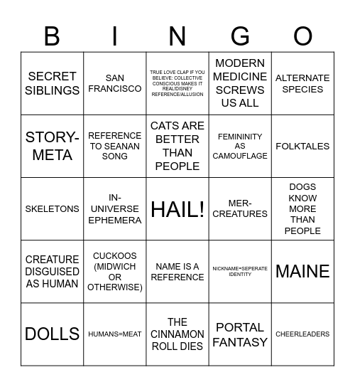 Seanan McGuire Bingo Card