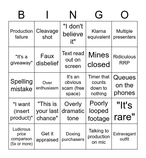 Gems TV Bingo Card