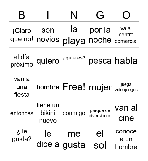 "Los Novios" Bingo Card