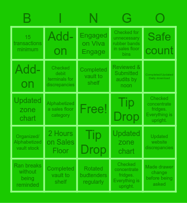 Sales Floor Supervisor Bingo Card