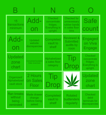 Sales Floor Supervisor Bingo Card