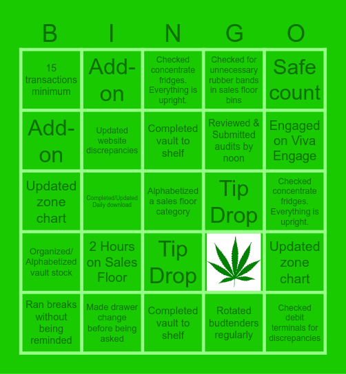 Sales Floor Supervisor Bingo Card