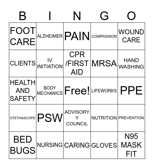 CBI /WECARE  Bingo Card