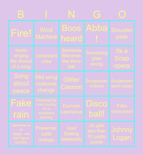 Eurovision 2025 Bingo Card