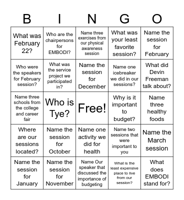 Untitled Bingo Card