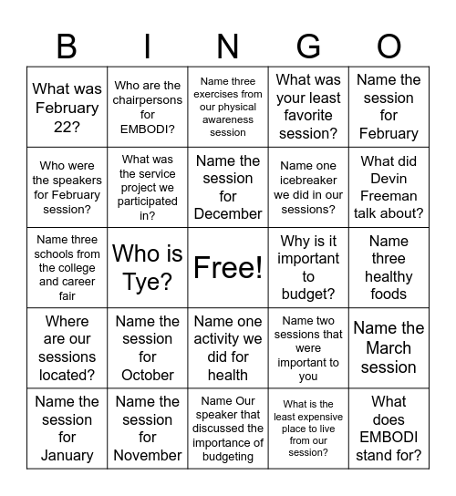 Untitled Bingo Card