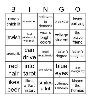 hannah Bingo Card