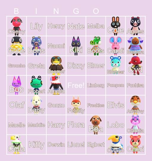 ACNH VILLAGER HUNT Bingo Card