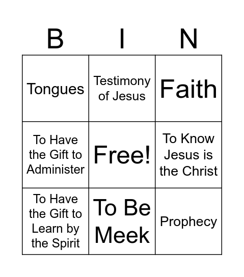 Gifts of the Spirit Bingo Card