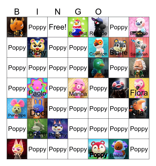 Animal crossing bingo! Bingo Card