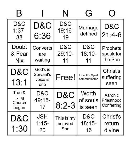 D&C Doctrinal Mastery Bingo Card