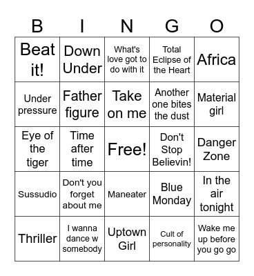 80''s at the COURT! Bingo Card