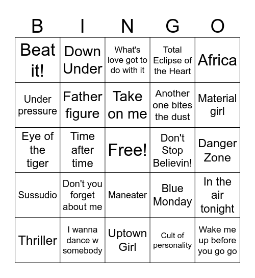 80''s at the COURT! Bingo Card