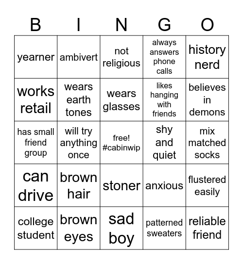 thomas Bingo Card