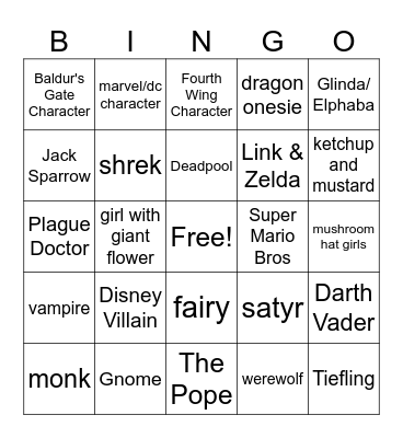 Renaissance Faire Bingo Card