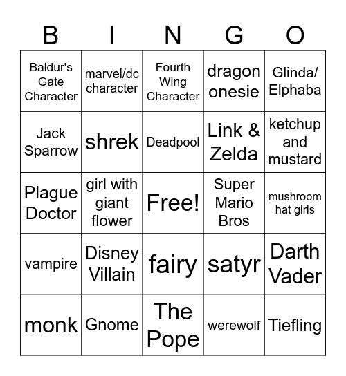 Renaissance Faire Bingo Card
