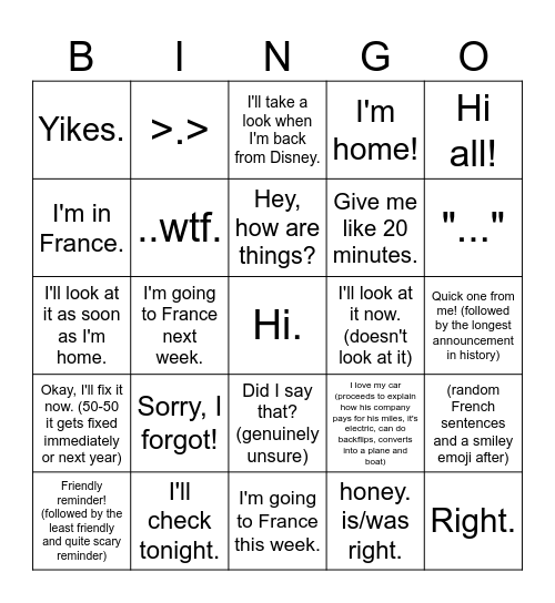 what did adv say to you? Bingo Card