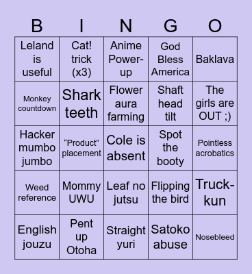 A Ninja and a Lazarus is a Lady’s Modesty Bingo Card