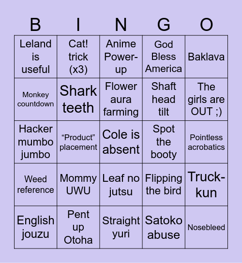 A Ninja and a Lazarus is a Lady’s Modesty Bingo Card