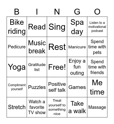 Self-Care Bingo Card