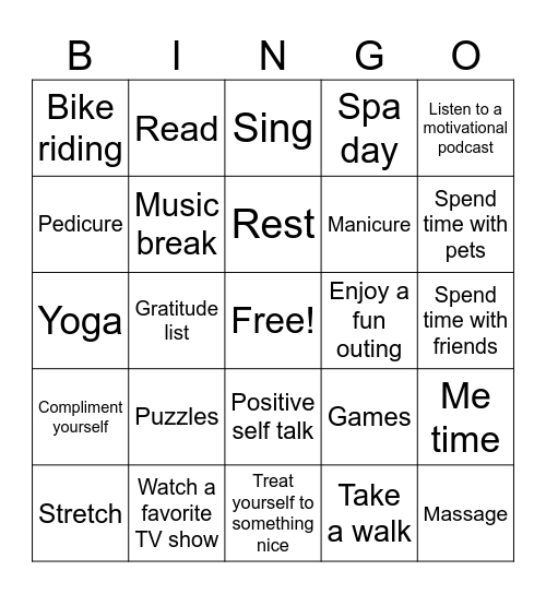 Self-Care Bingo Card