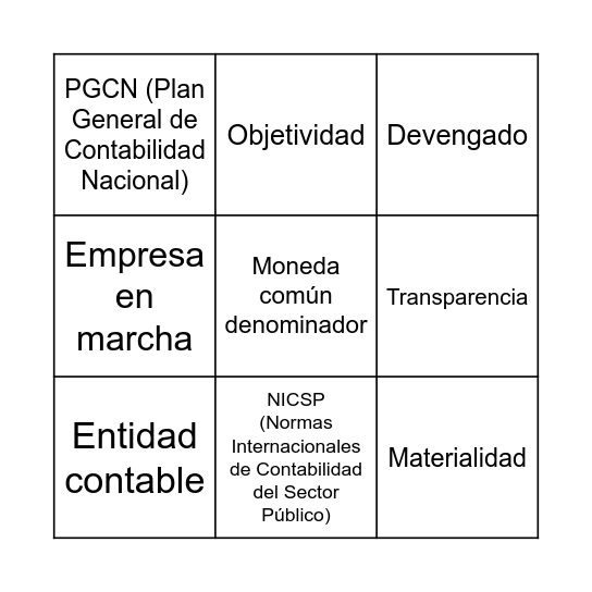 Principios de Contabilidad Bingo Card