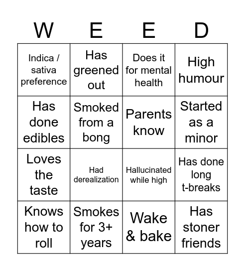 Stoner Bingo 🍃 Bingo Card