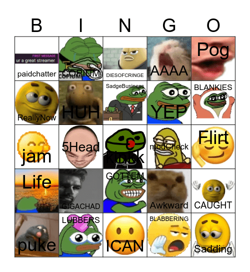 Confession Bingo Emote Only Bingo Card
