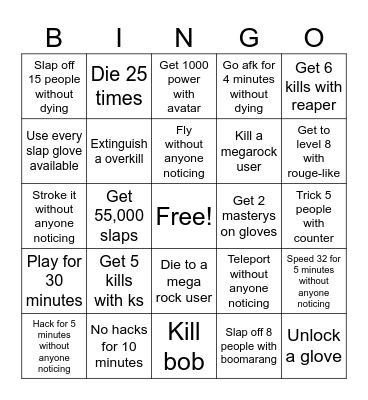 Slap battles Bingo Card