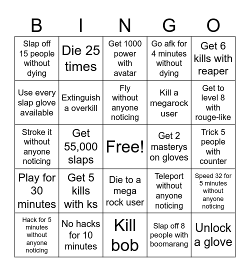 Slap battles Bingo Card