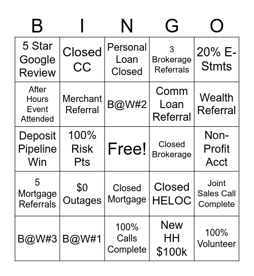 United Bank Bingo Card