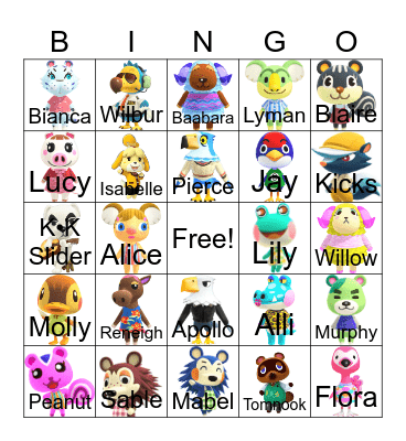 Animal Crossing Bingo Card