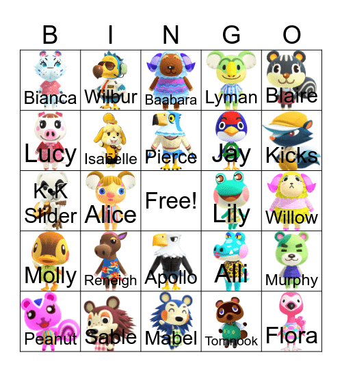 Animal Crossing Bingo Card