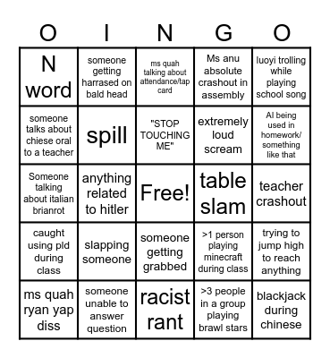 3a3 bingo Card