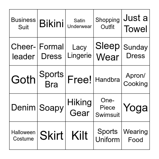 Outfit/Flashing Nudes Bingo Card