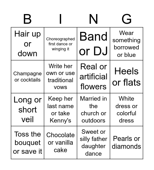 This or That Bingo Card