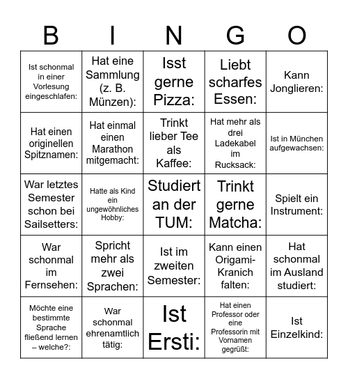 Kennenlern-Bingo Card