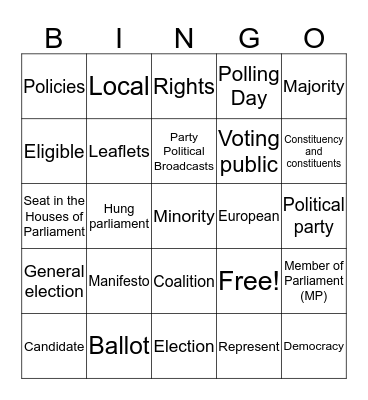 Elections and Voting Bing Bingo Card